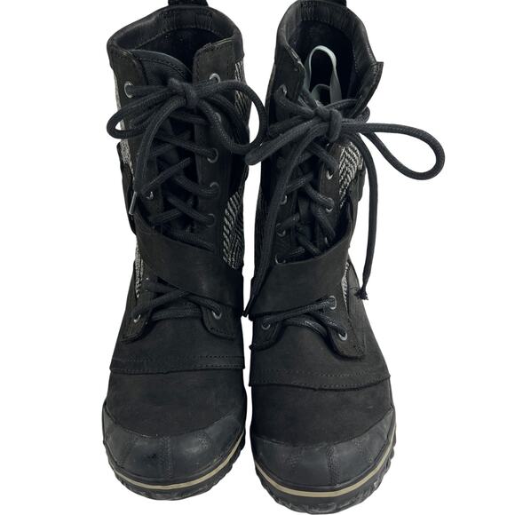 Sorel Slimboot Lace Herringbone Waterproof Boot Black Gray Stacked Heel Size 9 - Picture 7 of 12